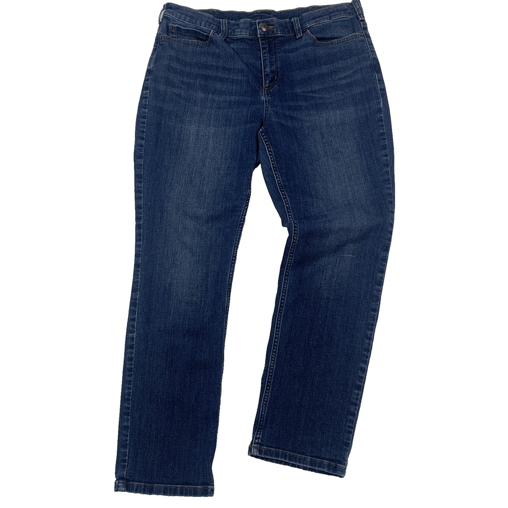 Duluth Trading Co Dark Wash Straight Denim Jeans Womens Size 14 x 28 Stretch